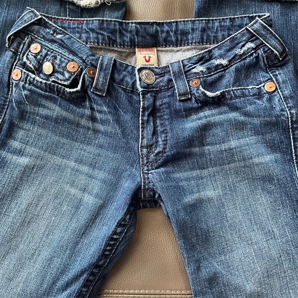 VTG Y2K 70s True Religion Horseshoe Twisted Bell Bottoms Flare Jeans USA Blue 29 - Picture 7 of 16